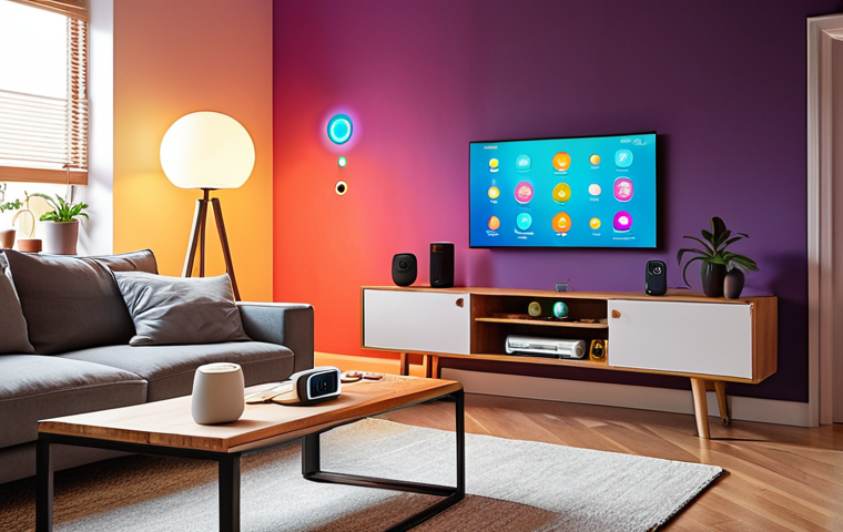 **Image Prompt:** A brightly lit, modern living room featuring a diverse array of smart home devices. Focus on a central smart hub with voice assistant glowing softly. Show a smart thermostat on the wall, smart bulbs casting colorful light, and a security camera discreetly placed. The overall atmosphere is one of seamless integration and effortless control. Concept art, digital painting, photorealistic elements.
